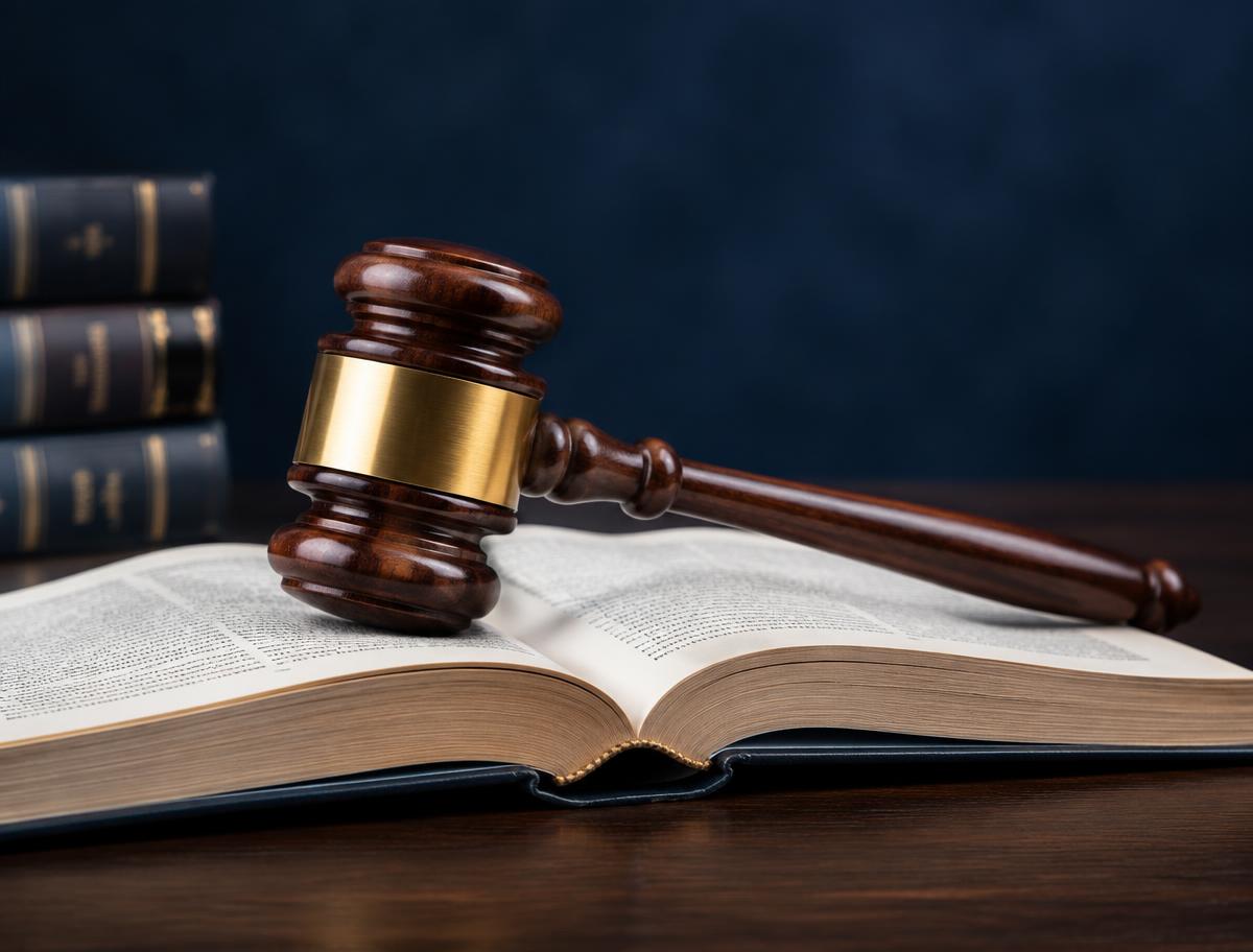 Judge's gavel on an open law book